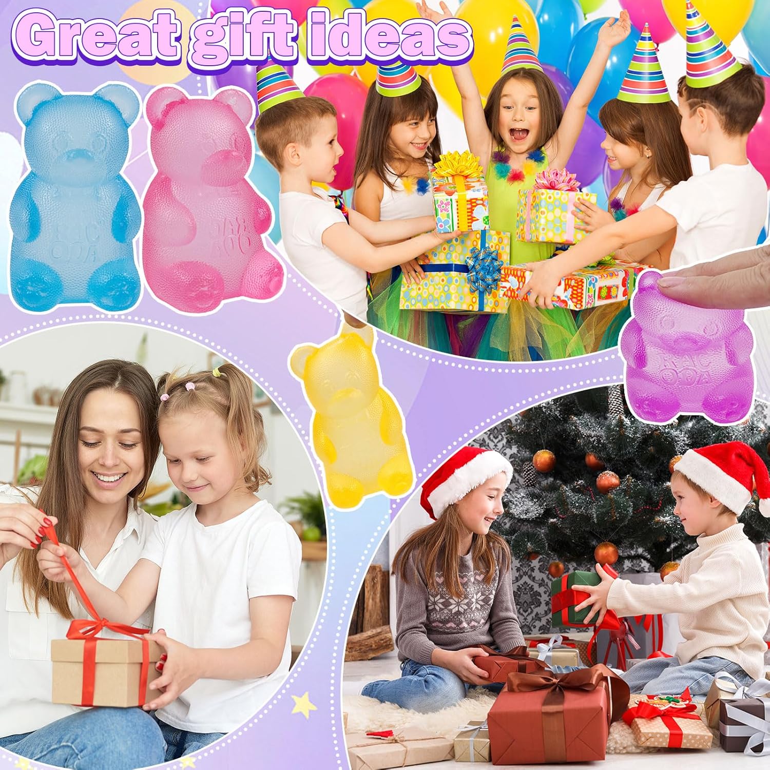 Bear & Sugar Ball Designs, Anxiety Relief & Focus Toy, Maltose Filled Squeeze Toys for Sensory Play，Sensory Fidget Toys for Adults, Kids, Slow Rising Squishy Stress Ball