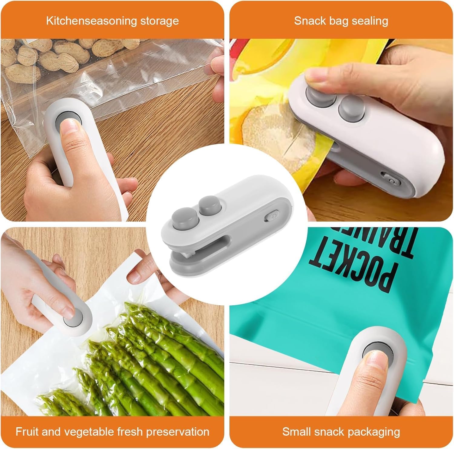 Mini Bag Sealer, 2-in-1 Rechargeable Mini Heat Sealer & Cutter, Magnetic Portable Plastic Bag Sealer for Snacks, Chips, Food Freshness Storage (White)