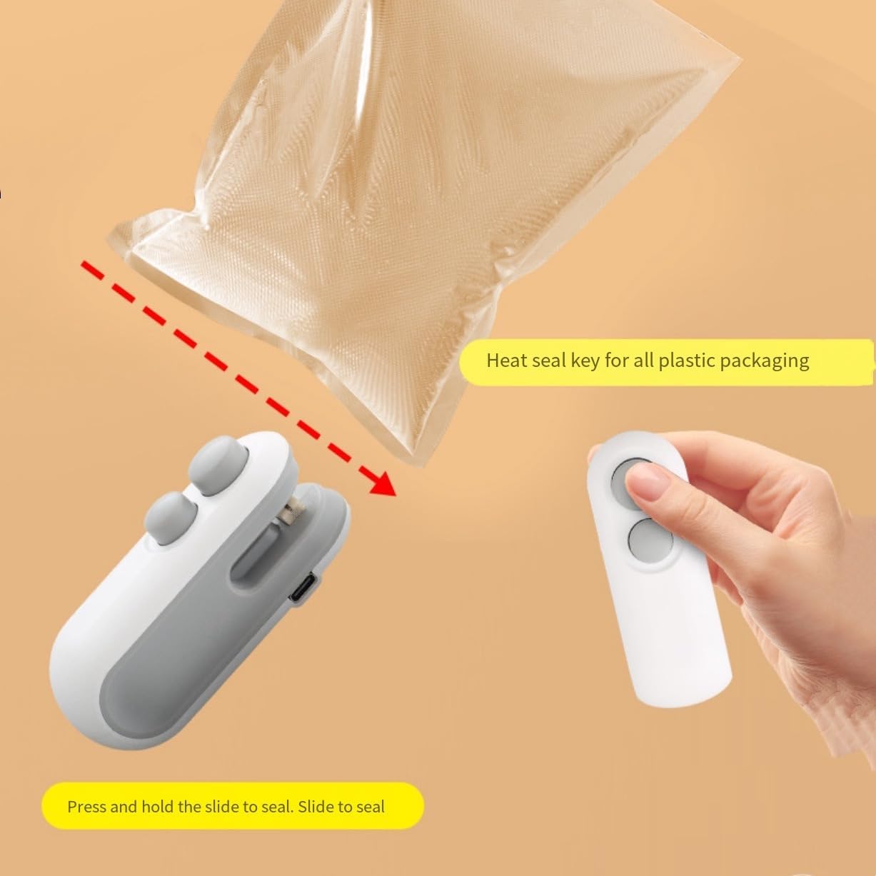 Mini Bag Sealer, 2-in-1 Rechargeable Mini Heat Sealer & Cutter, Magnetic Portable Plastic Bag Sealer for Snacks, Chips, Food Freshness Storage (White)