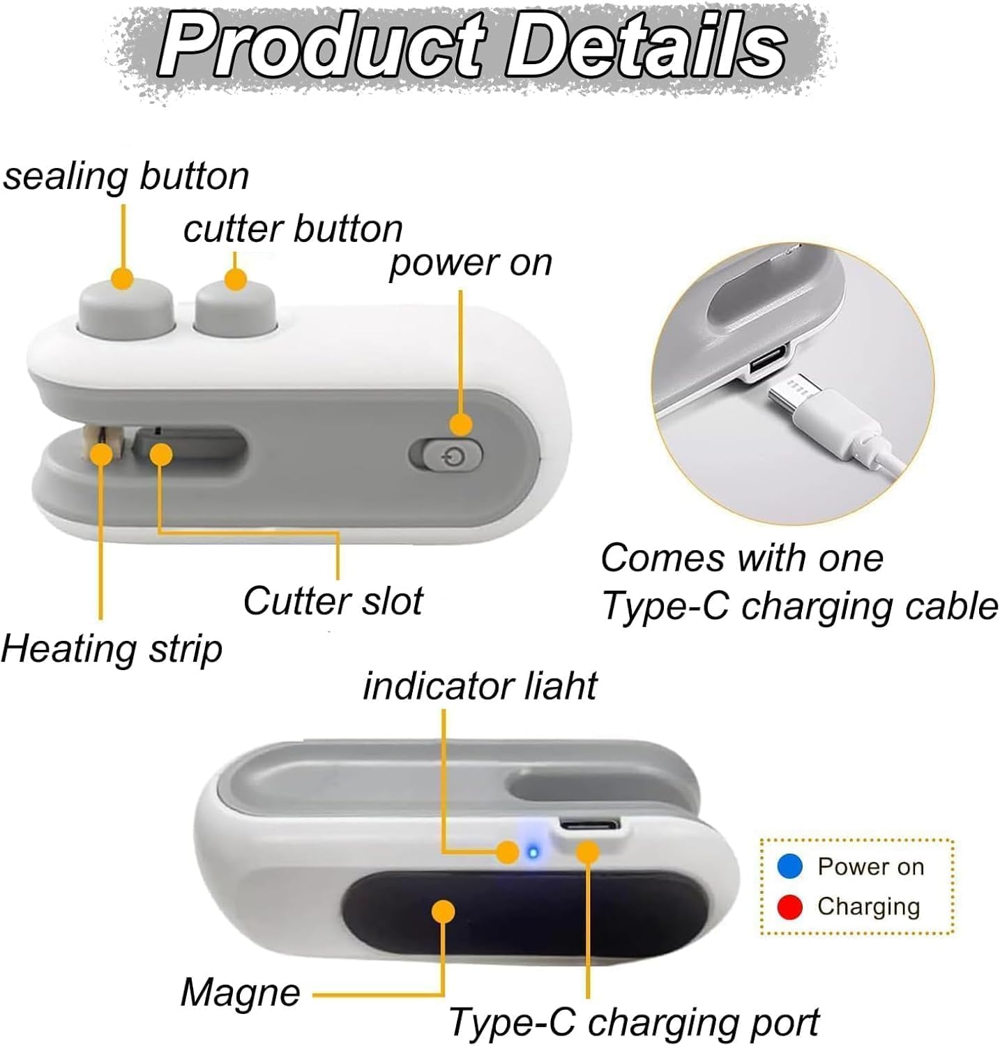 Mini Bag Sealer, 2-in-1 Rechargeable Mini Heat Sealer & Cutter, Magnetic Portable Plastic Bag Sealer for Snacks, Chips, Food Freshness Storage (White)