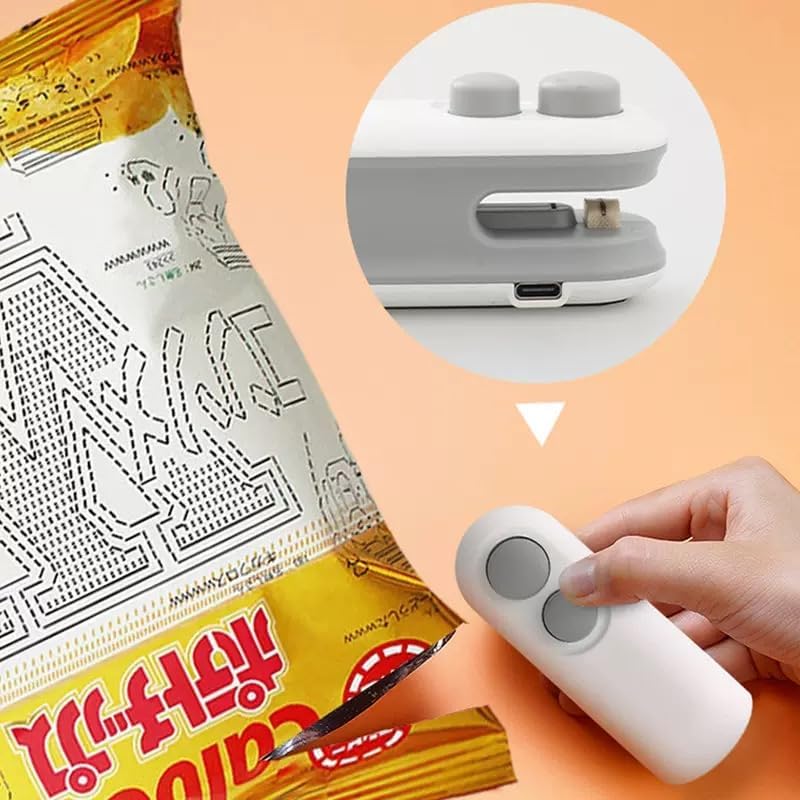 Mini Bag Sealer, 2-in-1 Rechargeable Mini Heat Sealer & Cutter, Magnetic Portable Plastic Bag Sealer for Snacks, Chips, Food Freshness Storage (White)