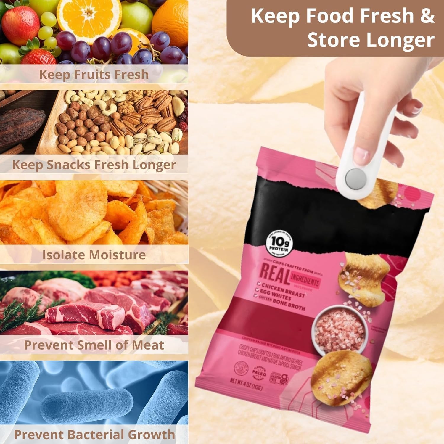 Mini Bag Sealer, 2-in-1 Rechargeable Mini Heat Sealer & Cutter, Magnetic Portable Plastic Bag Sealer for Snacks, Chips, Food Freshness Storage (White)