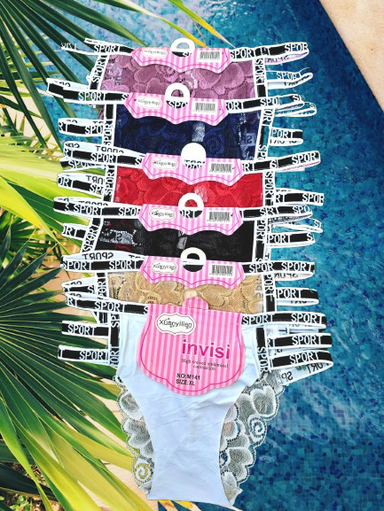 ⚡ 6PCS SPORT STYLE • 3-STRAP DESIGN ⚡ Women’s Sexy Laced Thong Panty – Waist Letter Print, Breathable Comfortable Fit Underwear