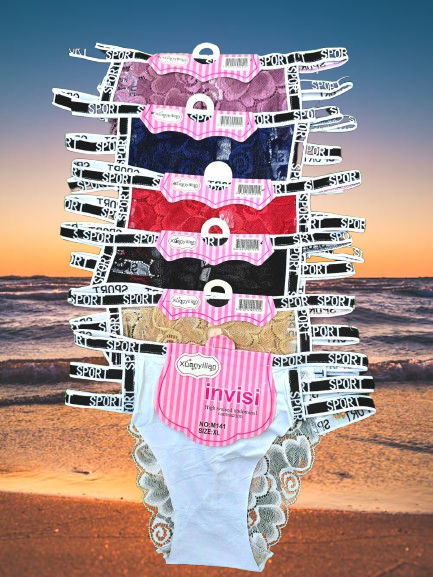 ⚡ 6PCS SPORT STYLE • 3-STRAP DESIGN ⚡ Women’s Sexy Laced Thong Panty – Waist Letter Print, Breathable Comfortable Fit Underwear