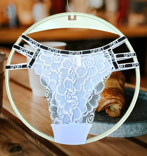 ⚡ 6PCS SPORT STYLE • 3-STRAP DESIGN ⚡ Women’s Sexy Laced Thong Panty – Waist Letter Print, Breathable Comfortable Fit Underwear