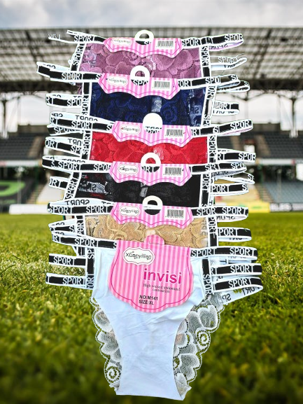 ⚡ 6PCS SPORT STYLE • 3-STRAP DESIGN ⚡ Women’s Sexy Laced Thong Panty – Waist Letter Print, Breathable Comfortable Fit Underwear