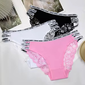 ⚡ 6PCS SPORT STYLE • 3-STRAP DESIGN ⚡ Women’s Sexy Laced Thong Panty – Waist Letter Print, Breathable Comfortable Fit Underwear