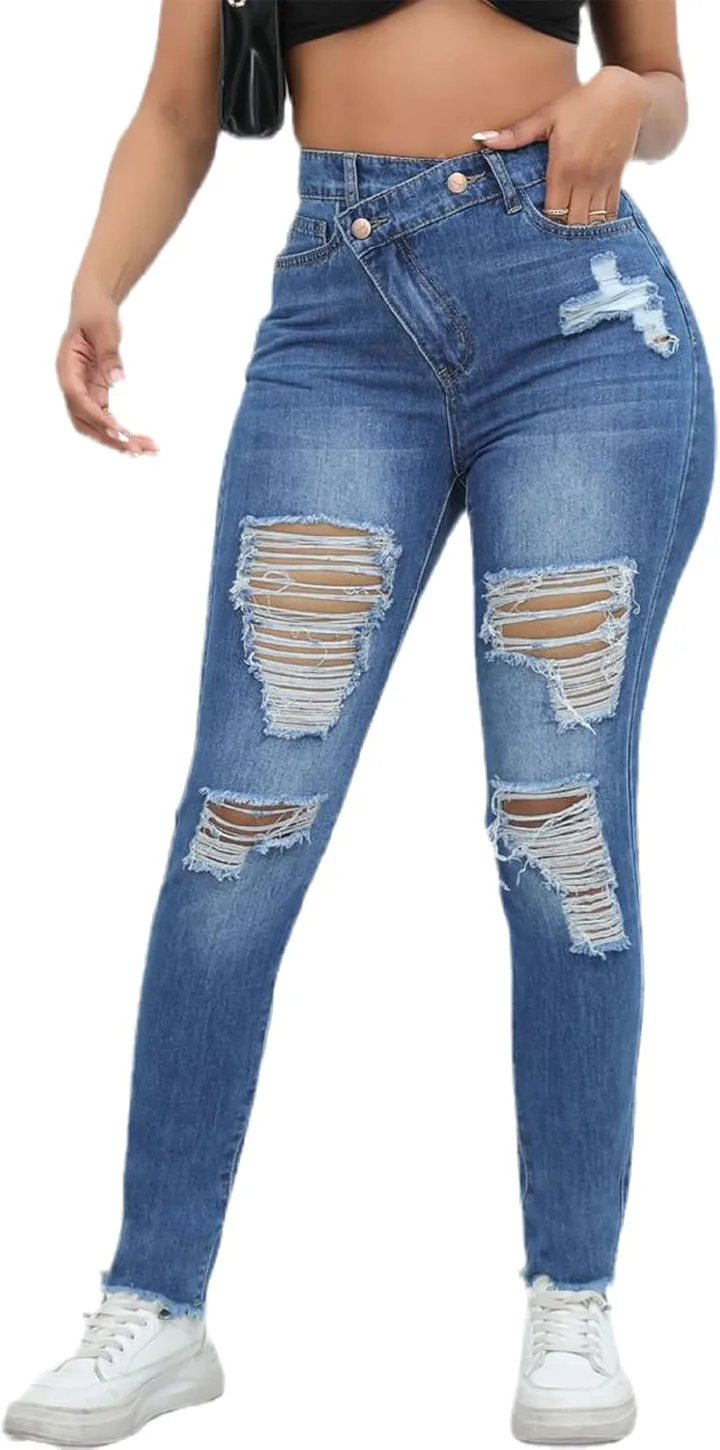👖🔥 Ladies Ripped Jeans – Distressed Denim Pants ✨ Trendy Streetwear Fashion 💙 Comfortable Everyday Wear Collection