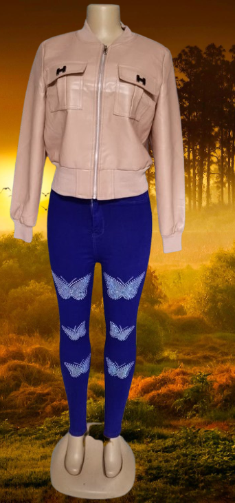 💖 BUTTERFLY ESSENCE | Ladies High-Waist Pencil Jeans with Butterfly Prints – Slim Fit Stretch Denim Pants