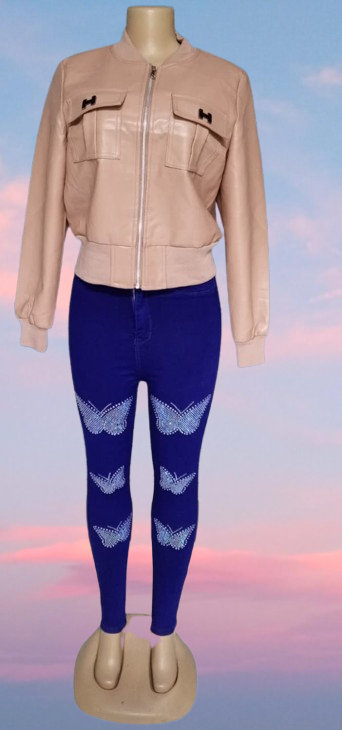 💖 BUTTERFLY ESSENCE | Ladies High-Waist Pencil Jeans with Butterfly Prints – Slim Fit Stretch Denim Pants