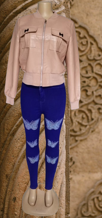 💖 BUTTERFLY ESSENCE | Ladies High-Waist Pencil Jeans with Butterfly Prints – Slim Fit Stretch Denim Pants