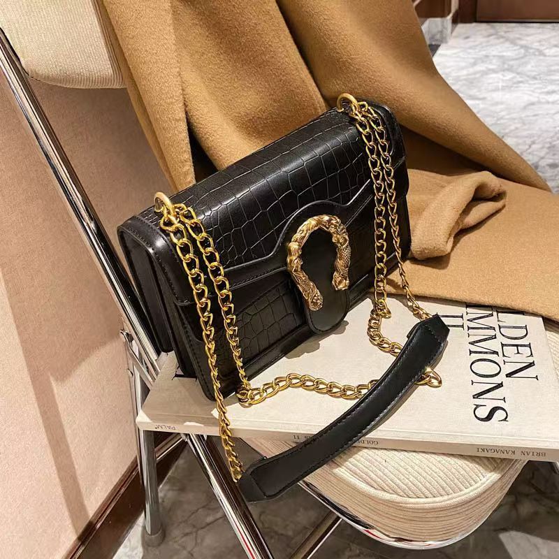 Women Sling Bag Luxury Crocodile Embossed Medium Size Large Capacity PU Casual Square Handbag Lady Bag for Daily Use