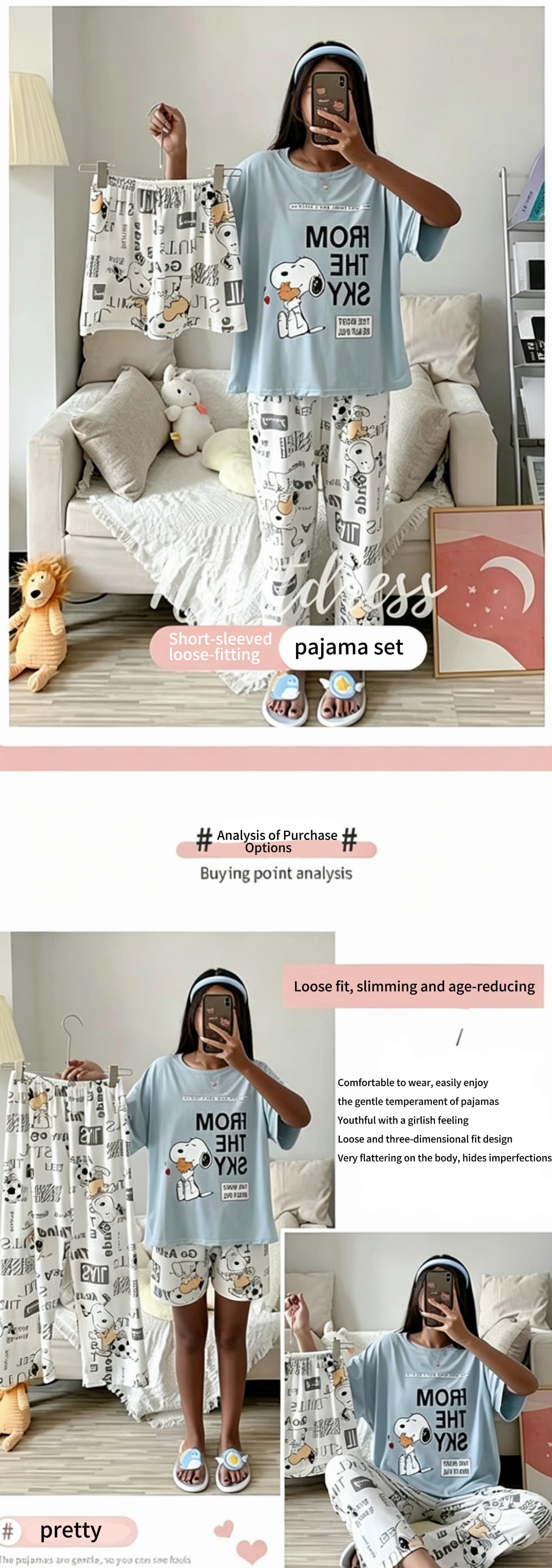 3 PCS Capri Pajamas for Women - Short Sleeve Sleep Shirt + Long Pants + Shorts Floral Pj Sets, Soft Cozy Loungewear, Breathable Sleepwear for All Seasons