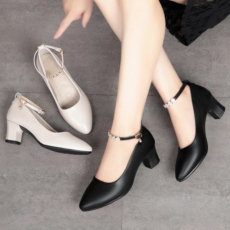 New Arrivals Women’s Mid Heel Shoes Soft PU Leather Ladies Shoes Size 38 - 41 Ladies Office African Fashion Female Girlfriend Gift Mom Wife Casual Girl’s High Heels Hot