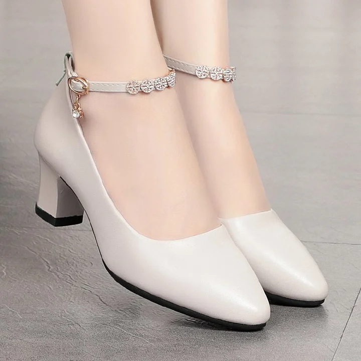 New Arrivals Women’s Mid Heel Shoes Soft PU Leather Ladies Shoes Size 38 - 41 Ladies Office African Fashion Female Girlfriend Gift Mom Wife Casual Girl’s High Heels Hot