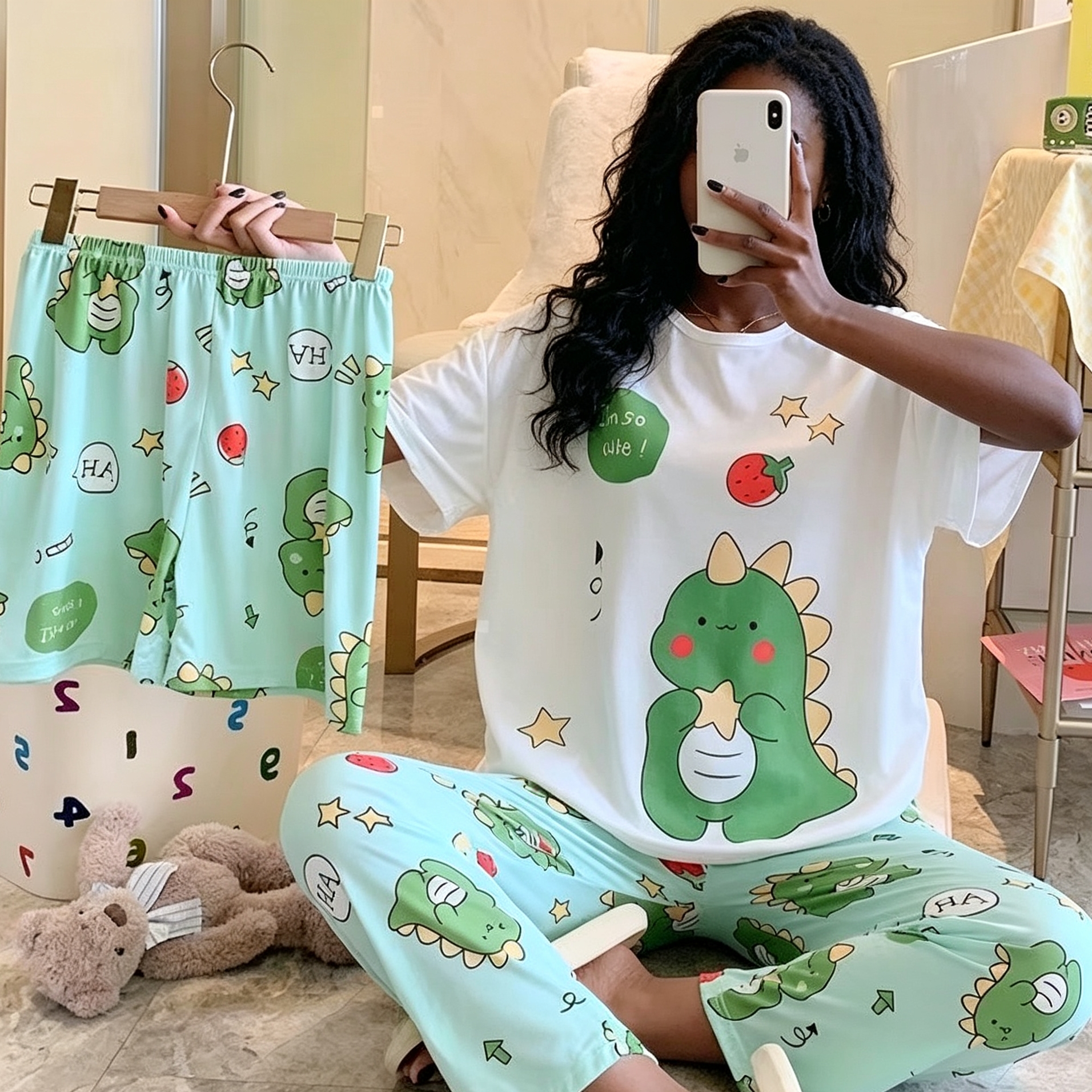 3 PCS Capri Pajamas for Women - Short Sleeve Sleep Shirt + Long Pants + Shorts Floral Pj Sets, Soft Cozy Loungewear, Breathable Sleepwear for All Seasons