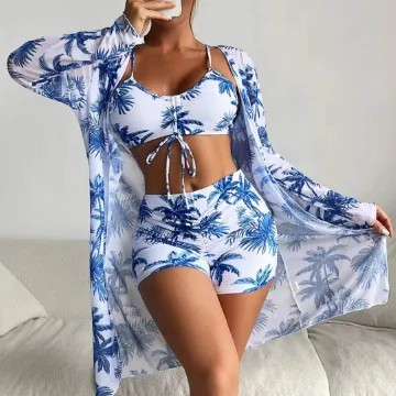 Summer Print Swimsuits Tankini Sets Female Swimwear Push Up For Beach Wear Three-Piece Bathing Suits Pool Women's Swimming Suit
