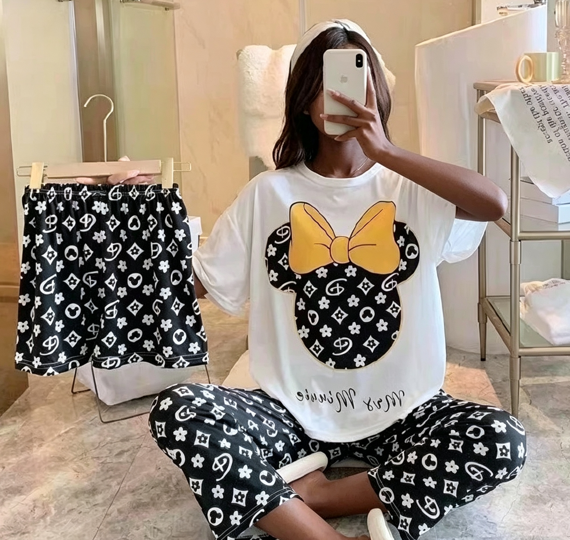3 PCS Capri Pajamas for Women - Short Sleeve Sleep Shirt + Long Pants + Shorts Floral Pj Sets, Soft Cozy Loungewear, Breathable Sleepwear for All Seasons