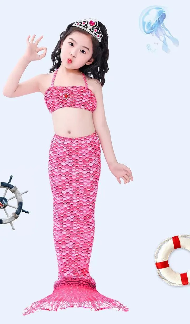 Girls Swimming Mermaid tail Mermaid Costume Cosplay Children Swimsuit Fantasy Beach Bikini