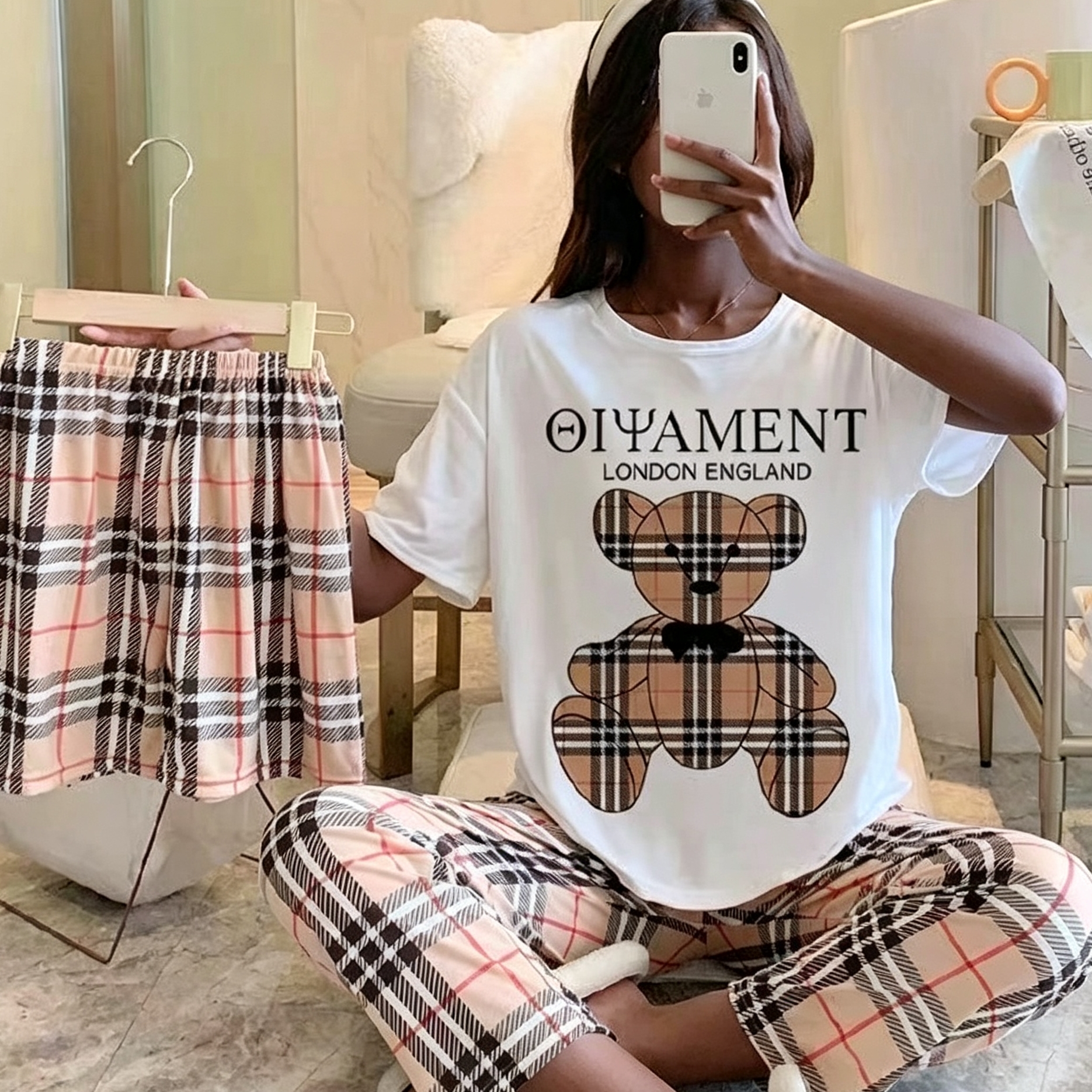 3 PCS Capri Pajamas for Women - Short Sleeve Sleep Shirt + Long Pants + Shorts Floral Pj Sets, Soft Cozy Loungewear, Breathable Sleepwear for All Seasons