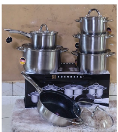 Edenberg 12 Pcs Stainless Steel Cookware Set Sufuria Set with Glass Lids, Saucepan & Frying Pan for Home Kitchen Cooking