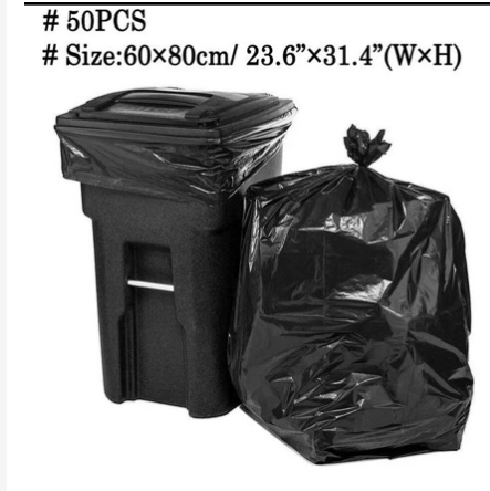 50Pcs/Set Black Large Size Garbage Bags,Heavy Duty Black Garbage Bags - 50 Pcs Large Rubbish Bags (60x80cm) - Strong & Tear-Resistant Dustbin Liners for Home, Office & Commercial Waste