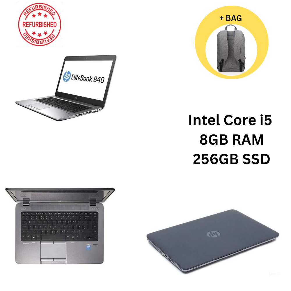 HP Elitebook 840 G1 laptop , intel Core I5, 8GB RAM, 256GB SSD 14" Display, windows 11 , office + Bag