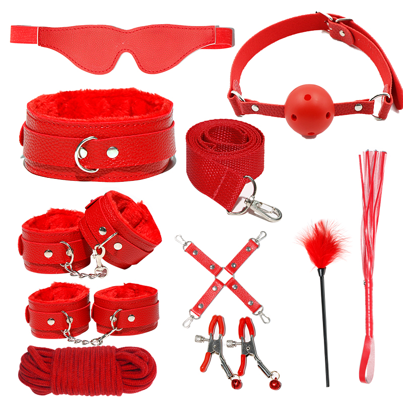 12pcs BDSM Bondage Restraints Set, PU Leather Sex Toys Kit with Handcuffs & Mouth Ball Gag, Role Play Bed Game for Foreplay, Fetish Gift for Couples Women Men