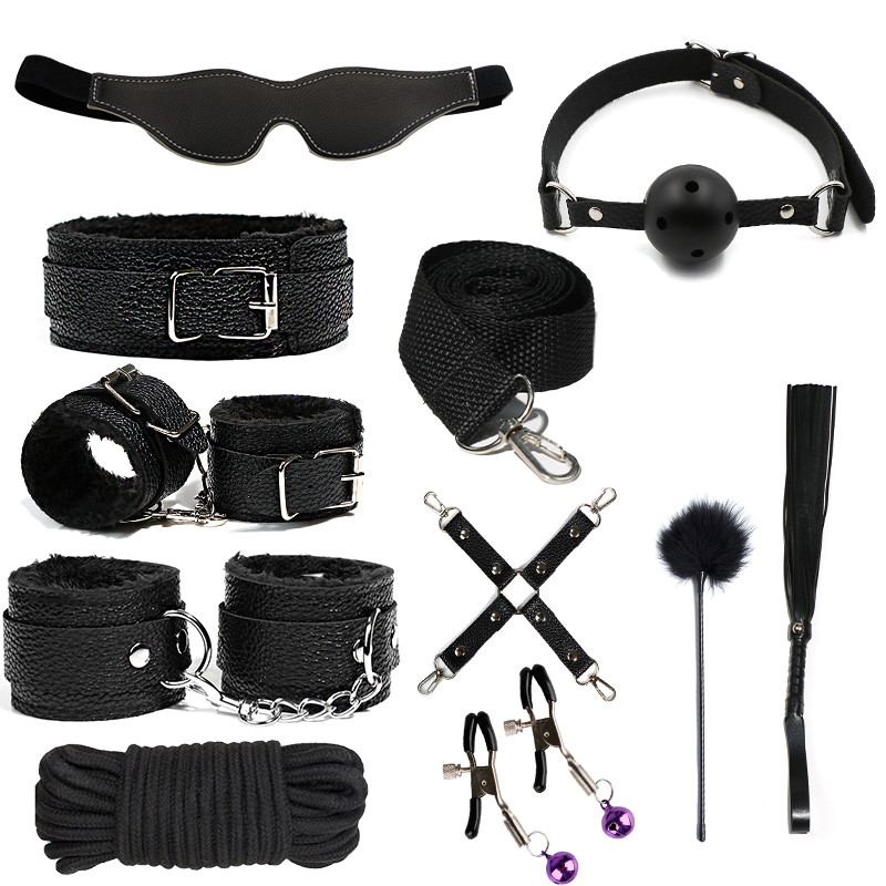 12pcs BDSM Bondage Restraints Set, PU Leather Sex Toys Kit with Handcuffs & Mouth Ball Gag, Role Play Bed Game for Foreplay, Fetish Gift for Couples Women Men