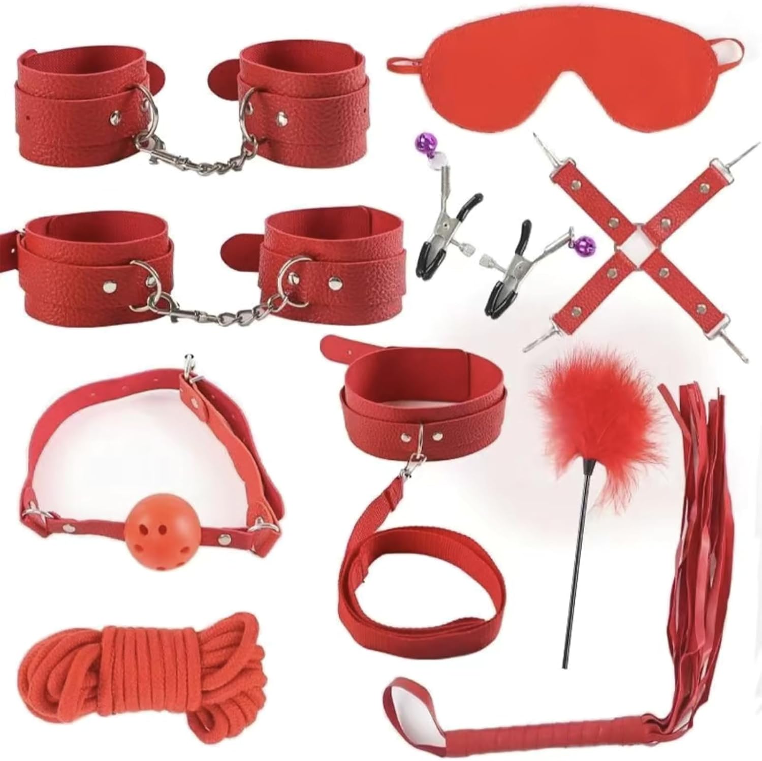 12pcs BDSM Bondage Restraints Set, PU Leather Sex Toys Kit with Handcuffs & Mouth Ball Gag, Role Play Bed Game for Foreplay, Fetish Gift for Couples Women Men