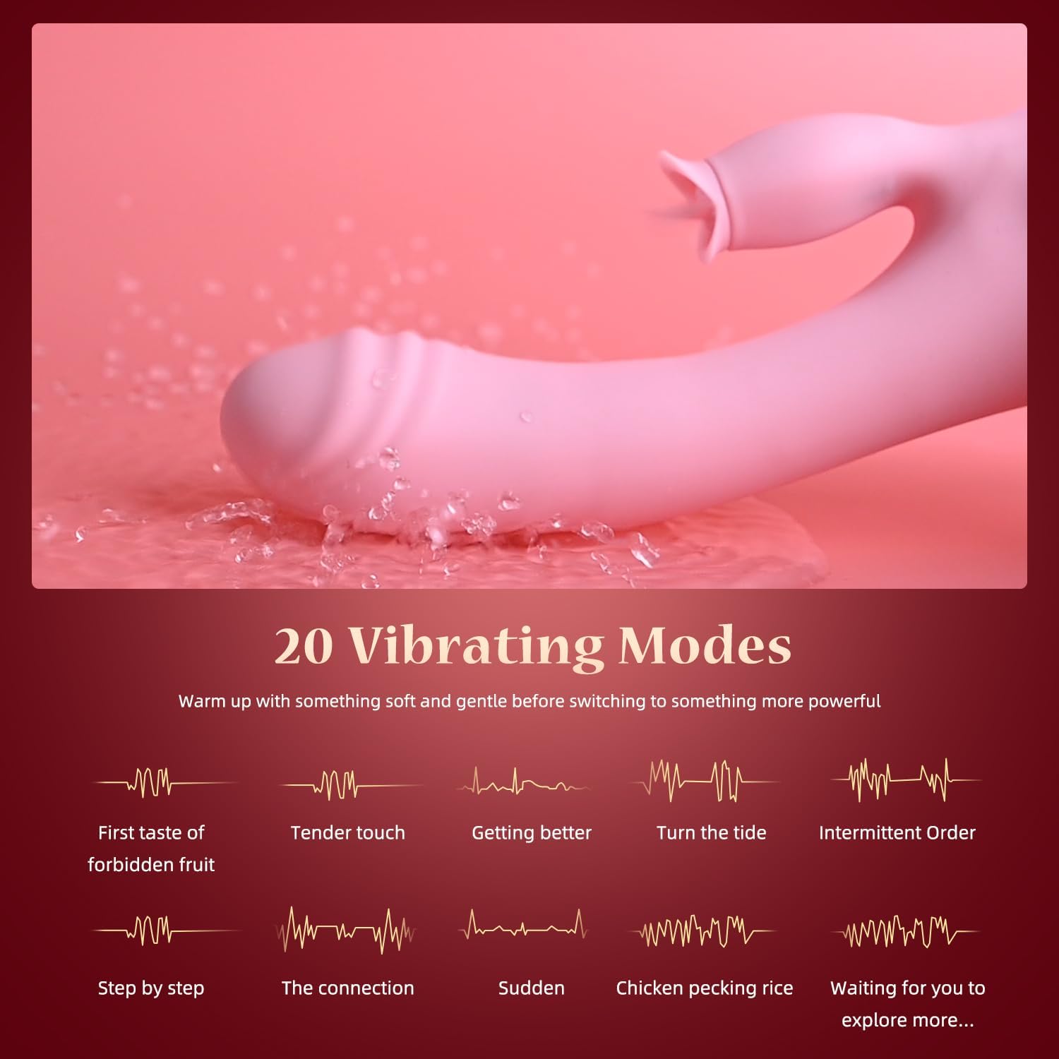 2-in-1 G-Spot Vibrator Adult Sex Toy for Women, Pink Electric Stimulator with Tongue-Licking and Suction Vibration, 10 Modes, Internal and External Dual Stimulation, Gift for Her view 4