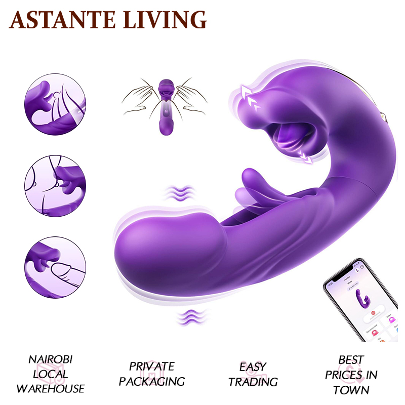 Adult Tongue Licking Vibrator, 3-in-1 Tapping, Suction and Vibration Sex Toy for Women, Ergonomic Mouth-Shaped ABS + Silicone, 7 Levels, Water-Resistant, Under 50dB Quiet, Purple
