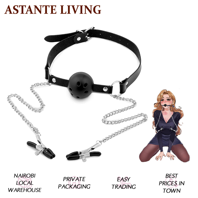 Silicone Round Ball Gag with Nipple Clamps, Adult BDSM Role Play Accessory, Mouth Gag for Women and Men, Approx. 150g, Bondage Gear & Accessories, Sexual Wellness Adult Sex Toy