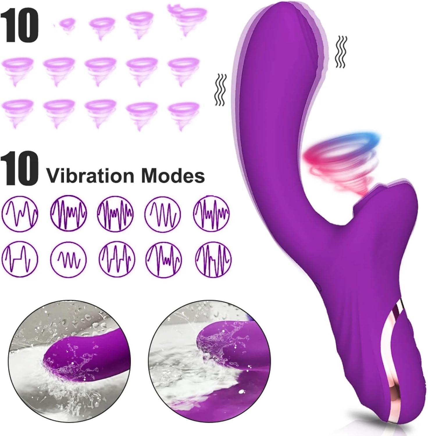 Purple Mini Electric Vibrator Sex Toy, ABS and Silicone Adult Massager with 10 Vibration & Suction Modes, Water-Resistant Compact Portable Stimulator for Women and Couples, Adult Sex Toys view 2