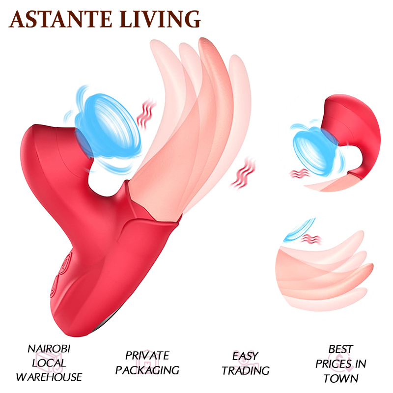 Realistic Tongue Licking Vibrator Adult Sex Toy for Women, ABS and Silicone Suction Stimulator, 10 Vibration and Suction Modes, Water-Resistant Compact Portable Quiet Design Under 50dB, Red