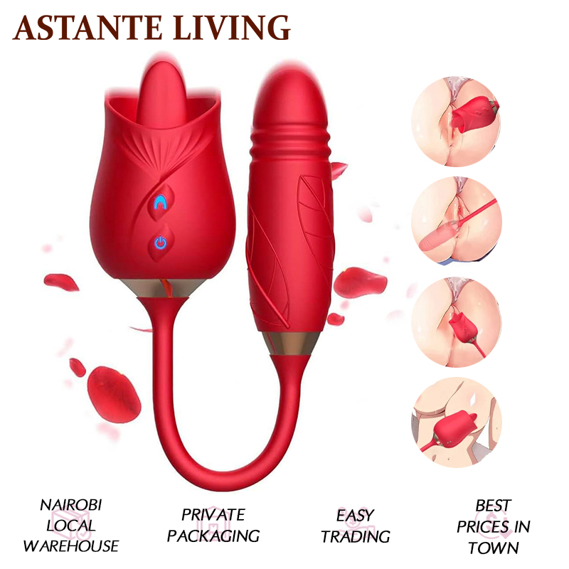 Rose Toy Vibrator Thrusting G Spot Dildo Clitoral Licking Stimulator Anal Plug Oral Tongue Adult Teasing Sex Toys for Women Couple Masturbation Female and Couples