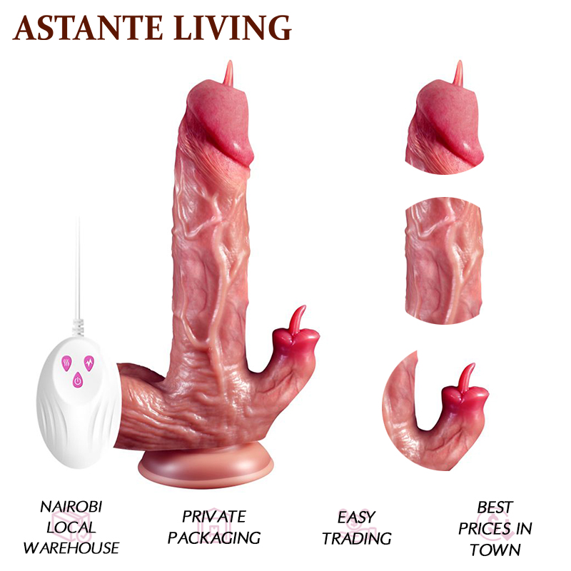 Electric Dual-Tongue Dildo Vibrator, G-Spot Adult Sex Toy with Dual-Tongue Vibration and Suction Stimulation, Realistic Texture and Touch, Multiple Stimulation Sex Toys for Women and Couples