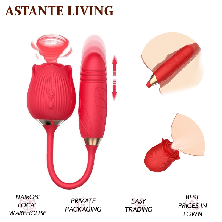 Rose Tongue-Licking Suction Vibrator, Retractable Rose-Shaped Electric Sex Toy with Upper Clitoral Suction and Lower Vibration, Nipple and Anal Stimulator, Red Gift for Women and Couples