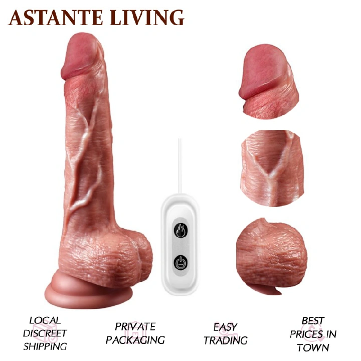 Powerful Big Realistic Silicone Dildo Vibrating 7.3 Inch Skin Color Penis Toy Remote Control Retractable Swinging Multiple Modes Soft Texture Real Feel Design With Testicles Female Masturbation Adult