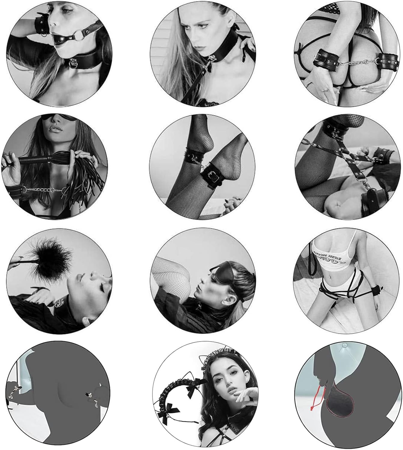 [Sale] 12-Piece BDSM Adult Bondage Restraints Set, Black and Red Plush and Leather Sex Toys for Role Play, Foreplay Teasing and Master-Slave Games, Bondage Gear & Accessories