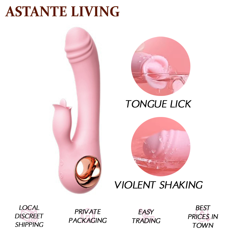 2-in-1 G-Spot Vibrator Adult Sex Toy for Women, Pink Electric Stimulator with Tongue-Licking and Suction Vibration, 10 Modes, Internal and External Dual Stimulation, Gift for Her