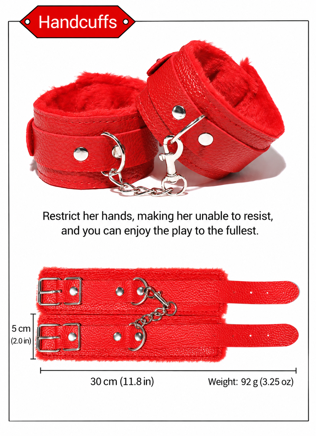 12-Piece BDSM Bondage Restraints Set, Adult Sex Toys with Plush and Leather Accessories, Black and Red Bondage Gear for Role Play, Foreplay Teasing and Master-Slave Games, Sexual Wellness
