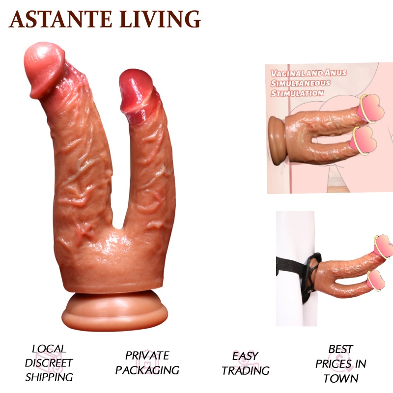 Double-Ended Wearable Dildo Adult Sex Toy, Flesh-Tone Double-Glans Design for G-Spot, Clitoral, Nipple and Anal Stimulation, Sex Toys for Women, Same-Sex Couples and Adult Gift