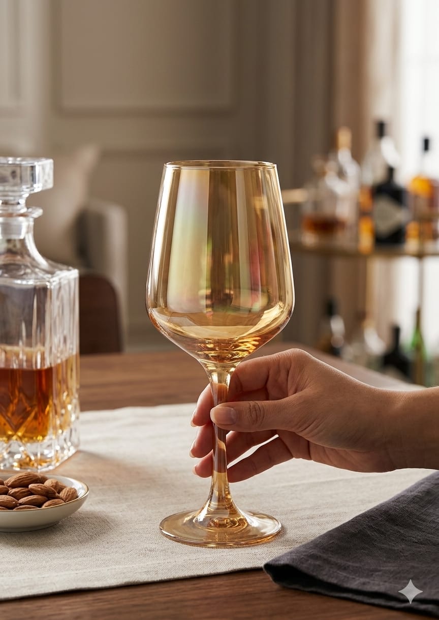Gold Shapely Luxury Wine Glasses 6pcs Set – 530ml Premium Glass Wine Goblets with Elegant Gold Finish, Strong Durable Drinkware for Home, Gifting, Parties, Events and Special Occasions