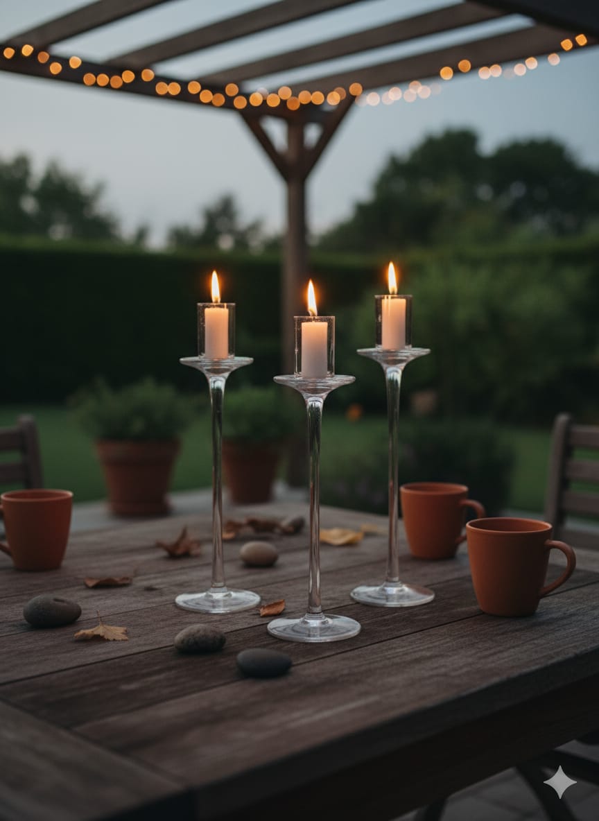 3pc Glass Candle Holders – Elegant Decorative Candle Stand Set in Three Sizes, Stylish Tabletop Centrepieces for Living Room, Dining Table, Bedroom, Events, Weddings and Home Décor