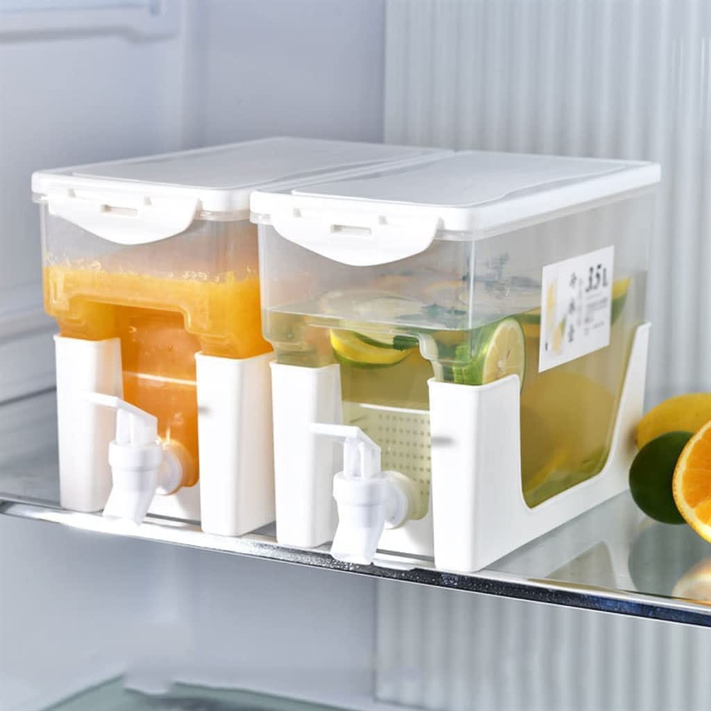 3.5L Plastic Juice Dispenser with Lid & Faucet – Beverage Water Dispenser Jug for Juice, Water and Drinks, Large Drink Container for Parties, Events and Home Use, Fridge-Friendly Design