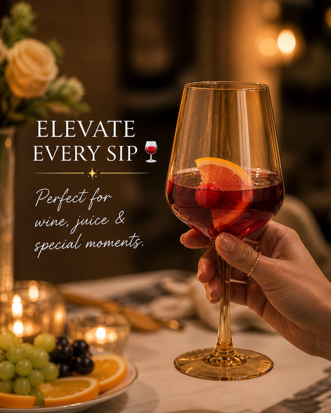 Gold Shapely Luxury Wine Glasses 6pcs Set – 530ml Premium Glass Wine Goblets with Elegant Gold Finish, Strong Durable Drinkware for Home, Gifting, Parties, Events and Special Occasions
