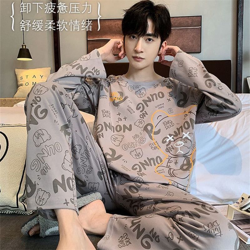 Men’S Thermal Pajamas Sets With Long Sleeve Long Pants Housewear Suit Winter Autumn Checkered Pattern Sleepwear
