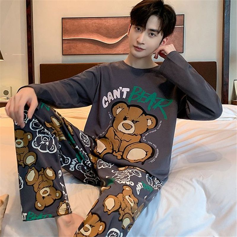Men’S Thermal Pajamas Sets With Long Sleeve Long Pants Housewear Suit Winter Autumn Checkered Pattern Sleepwear