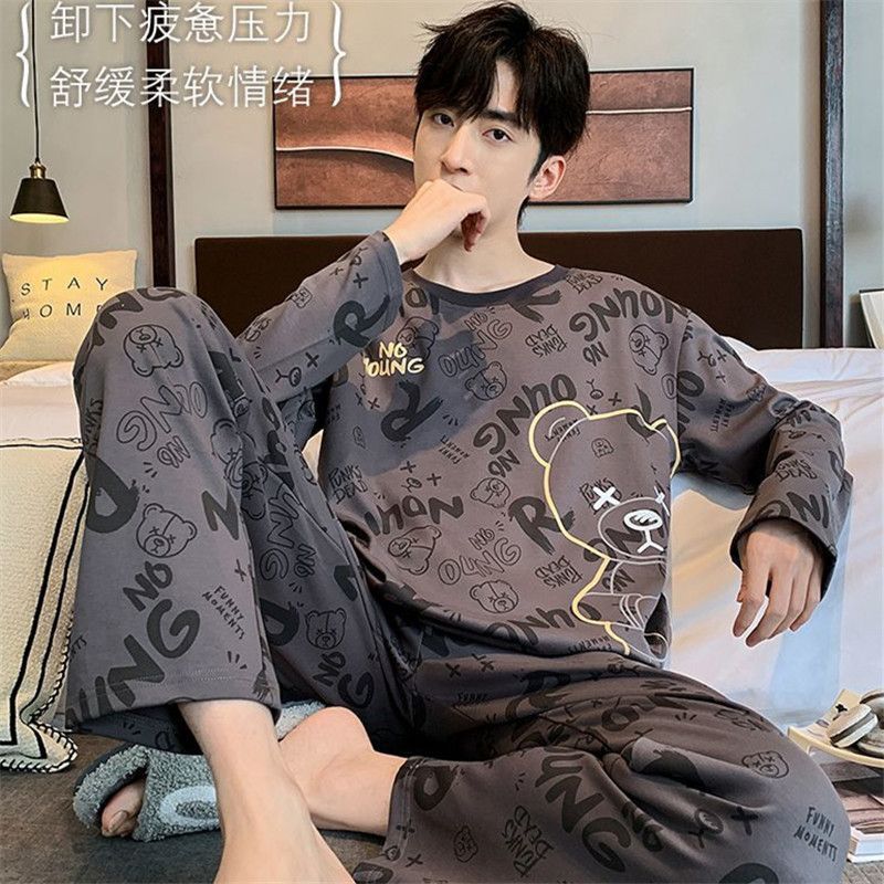 Men’S Thermal Pajamas Sets With Long Sleeve Long Pants Housewear Suit Winter Autumn Checkered Pattern Sleepwear